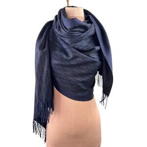 DIOR Oblique Navy Black Double-Sided Scarf Cashmere Fringed Edges Around Neck